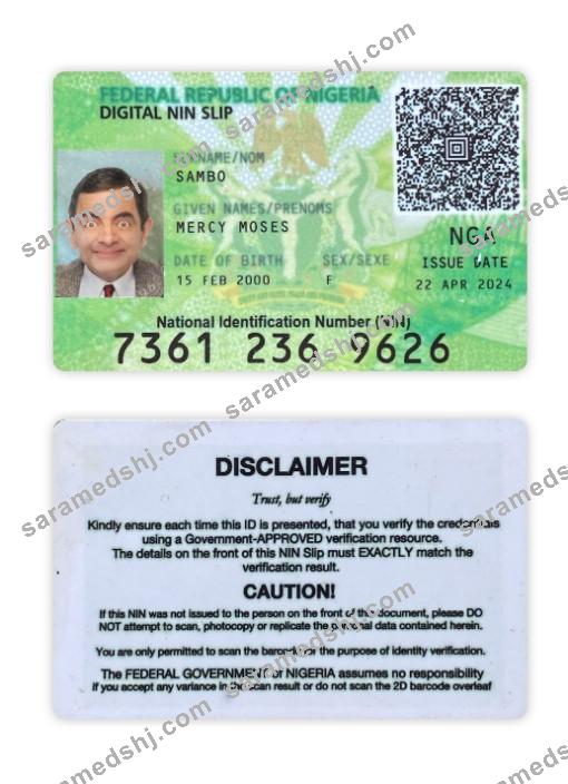 Nigeria digital NIN slip card